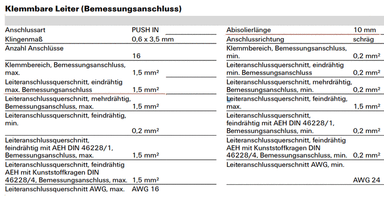 Mehrstock-Reihenklemmen von Weidmüller, Best.-Nr. 1267910000 - Auszug aus Datenblatt: Klemmbare Leiter (Bemessungsanschluss)