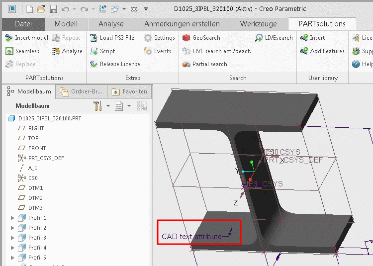 CAD Textattribut an Fläche beispielhaft in Pro/Engineer