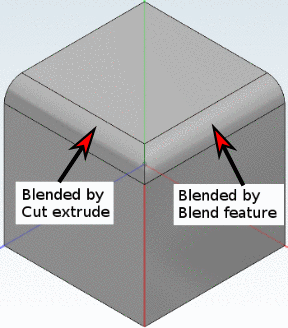 In diesem Beispiel wurde das Blend-Feature zuerst angewendet, dann die Schnitt Extrusion.