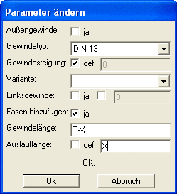Dialogfenster - Parameter ändern