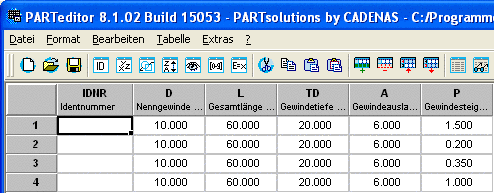 PARTeditor - Tabelle