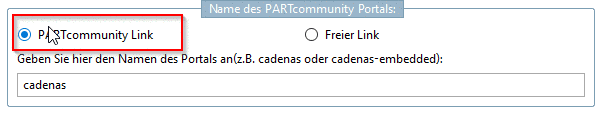 Beispiel: Option PARTcommunity Link" mit Eingabe von "cadenas"
