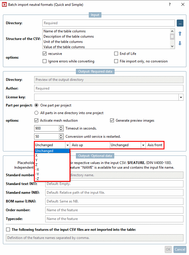 Batch import neutral formats (Quick and Simple) -> options -> Axis up / Axis front