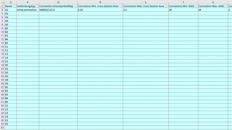 Excel columns: Only one connection point filled