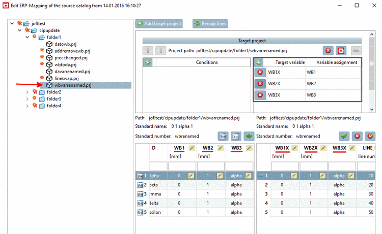 The renamed value range variables are displayed under "Target variable/Variable assignment".