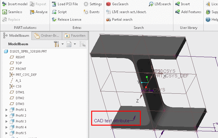 CAD text attribute on face exemplified in Pro/Engineer