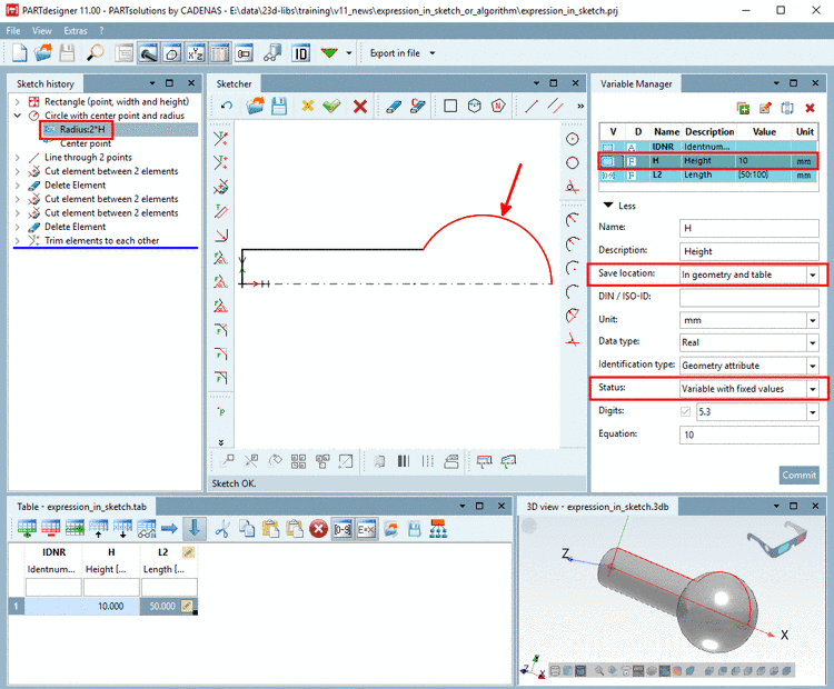 Variables saved with Save location "In geometry and table"