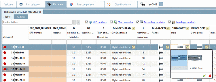 PARTdataManager example: List field selection with namings and graphics