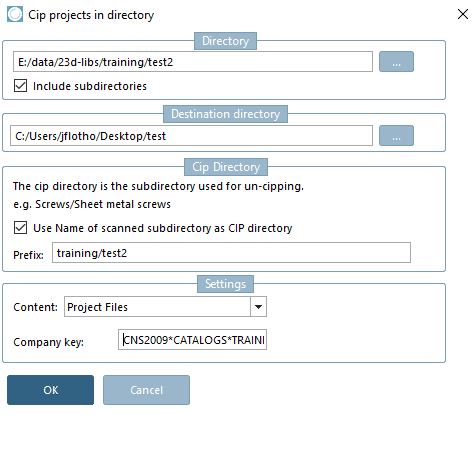 Dialog window: Cip projects in directory