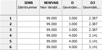 Result: Variable NEWVAR with value 99.000