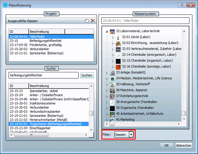 Classification window: Adjust size of individual dialog areas if desired.