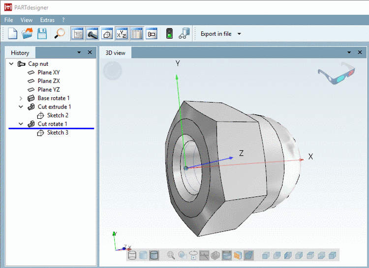 Cap nut in the 3D view