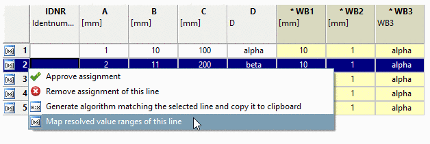 Context menu command "Map resolved value ranges of this line"