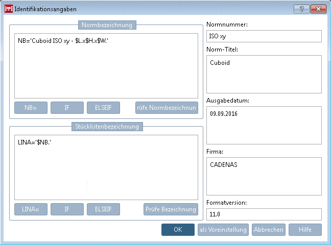"Identification data" dialog box