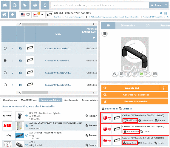 Display of generated parts in download area (example B2B portal)