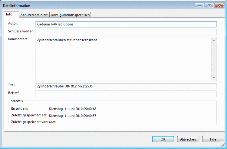 "Dateiinformation" -> Registerseite "Info"