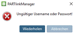 Ungültiger Username oder Passwort!