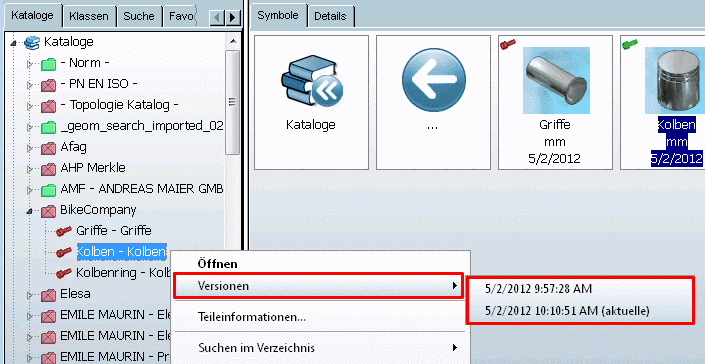 Nach einem Update können über den Kontextmenübefehl "Versionen" zuvor installierte Versionen geöffnet werden - sofern beim Installieren die Option Alle behalten oder Anzahl von Versionen gewählt worden war.