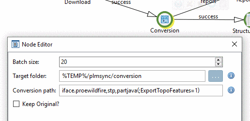Example PLM Synchro: Node Editor > Conversion path