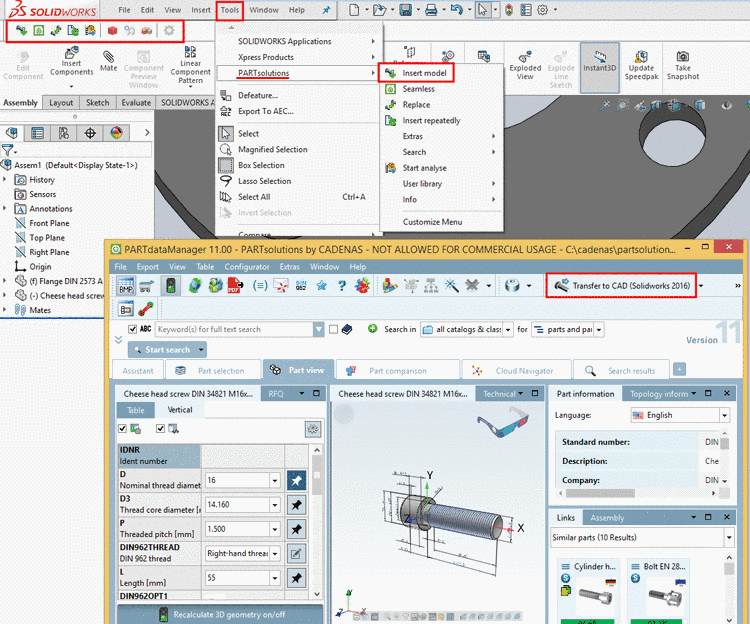 Export part from PARTdataManager using "Insert 3D"