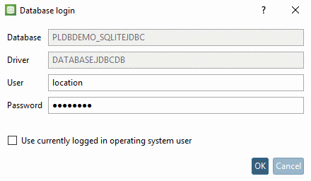 Database login : User and password entry