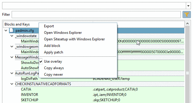 Context menu commands on file level