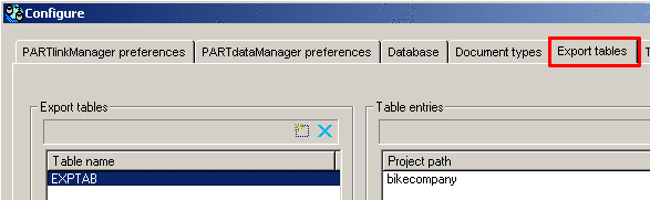 PARTlinkManager -> Export tables tabbed page