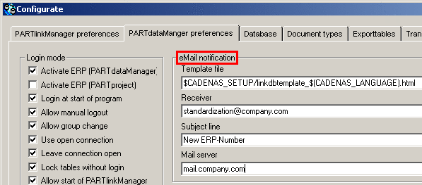 PARTlinkManager: e-mail notification
