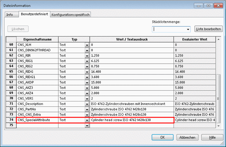Dialog window "File information" -> Tabbed page "User-defined"