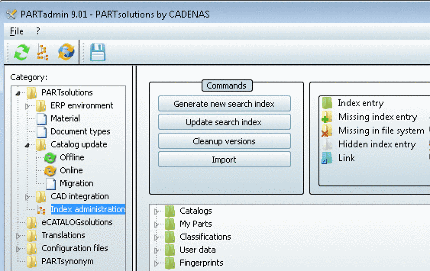 Index administration at the client computer and/or in user mode