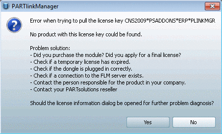 Example: Error message
