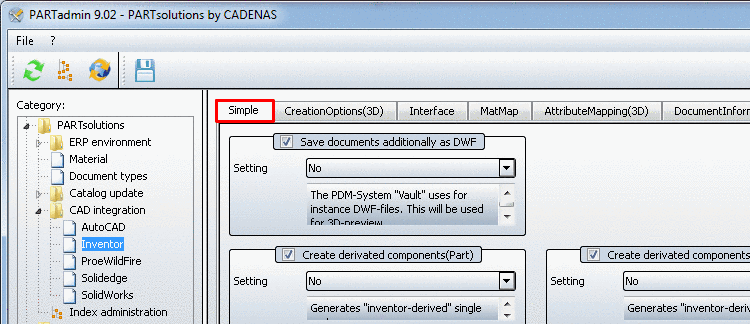 The image shows the Category "CAD integration" as an example based on the selection "SolidWorks"