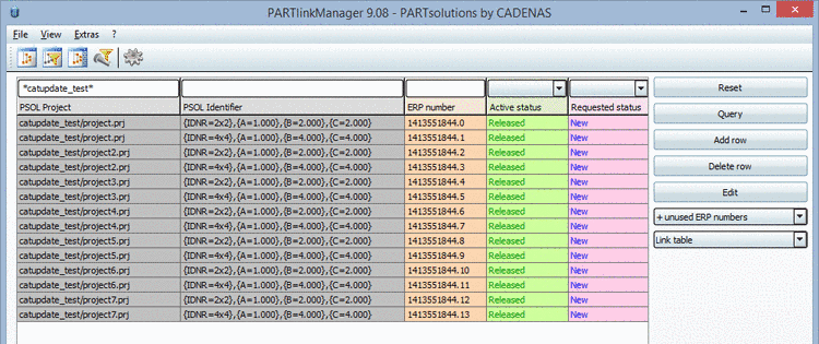 Initial situation in PARTlinkManager