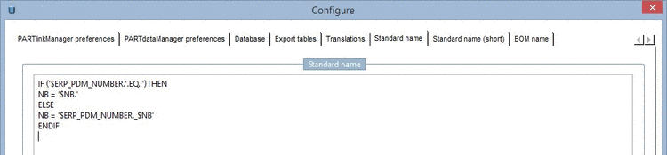 Example: Standard name in PARTlinkManager