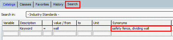 Synonym search under tab Search