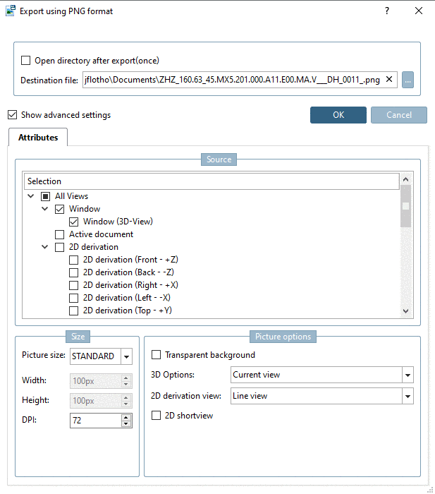 Registerseite "Attribute" (Beispielhaft PNG-Format)