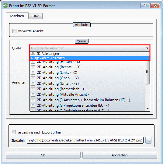 Dialogfenster "Export im PS2-V1 2D-Format"