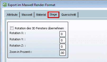 Maxwell Render - Registerseite Querschnitt