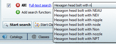 Example: "Hexagon head bolt with nipple" will not lead to any hits.