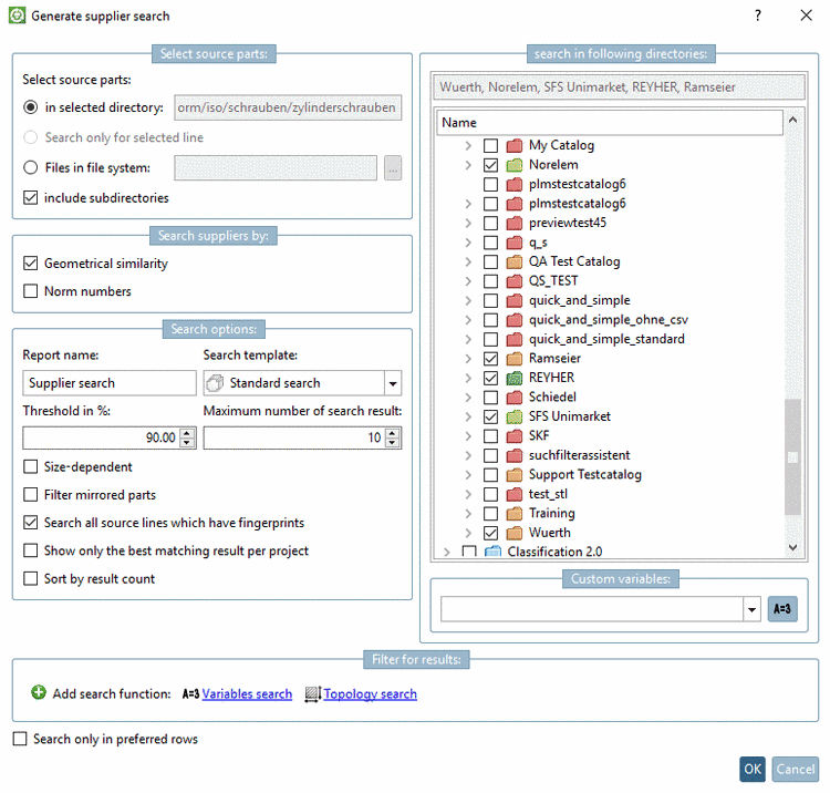 Settings dialog for "Find suppliers"