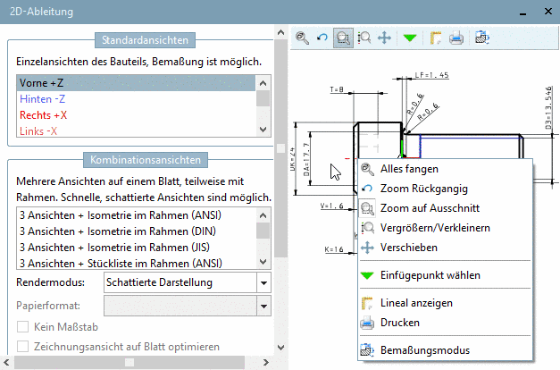Context menu: Single part - 2D derivation