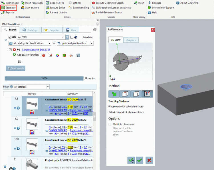 Insert part from Seamless (here exemplified with Inventor)