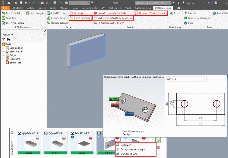 LIVEsearch sample in Inventor
