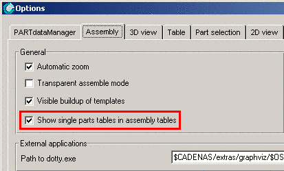 Show single parts tables in assembly tables
