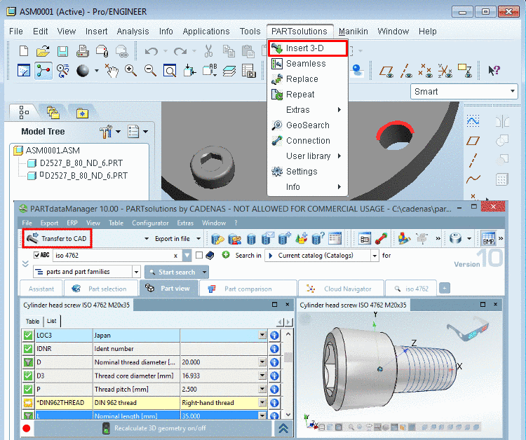 Part from PARTdataManager with "Insert 3D"