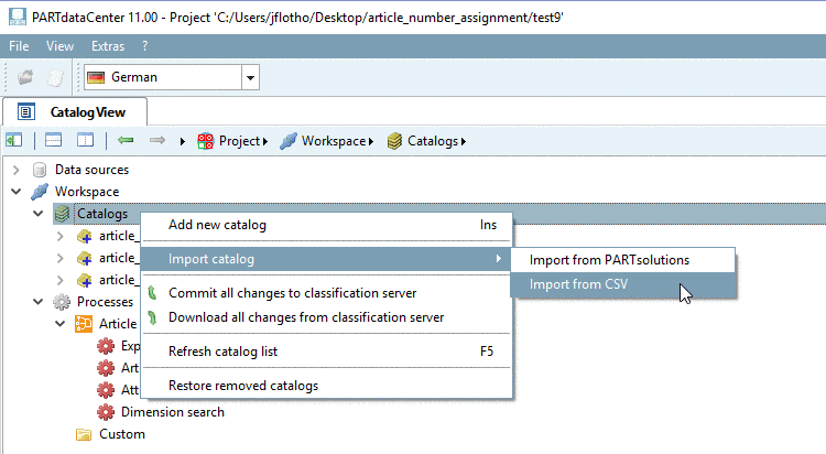 Create catalog from CSV file