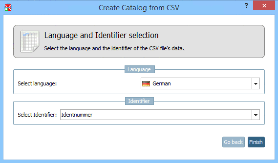 Language and Identifier selection
