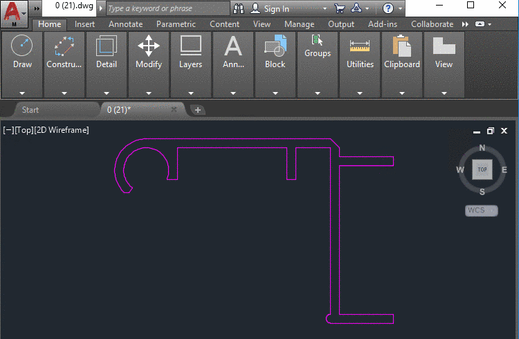 Input part in dxf/dwg format (opened in AutoCAD)