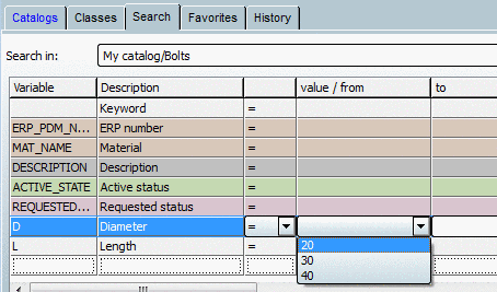 Variable search with value selection in the list field