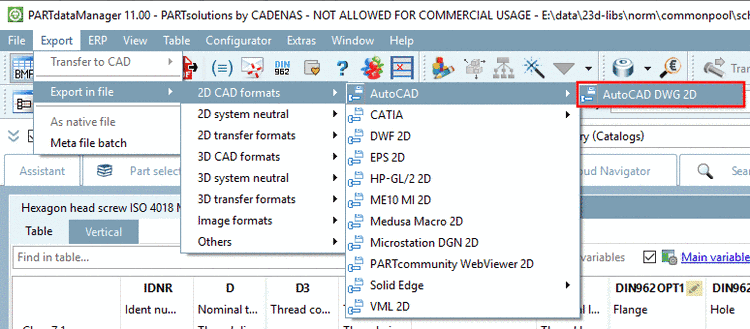 Example: Export with AutoCAD DWG 2D format